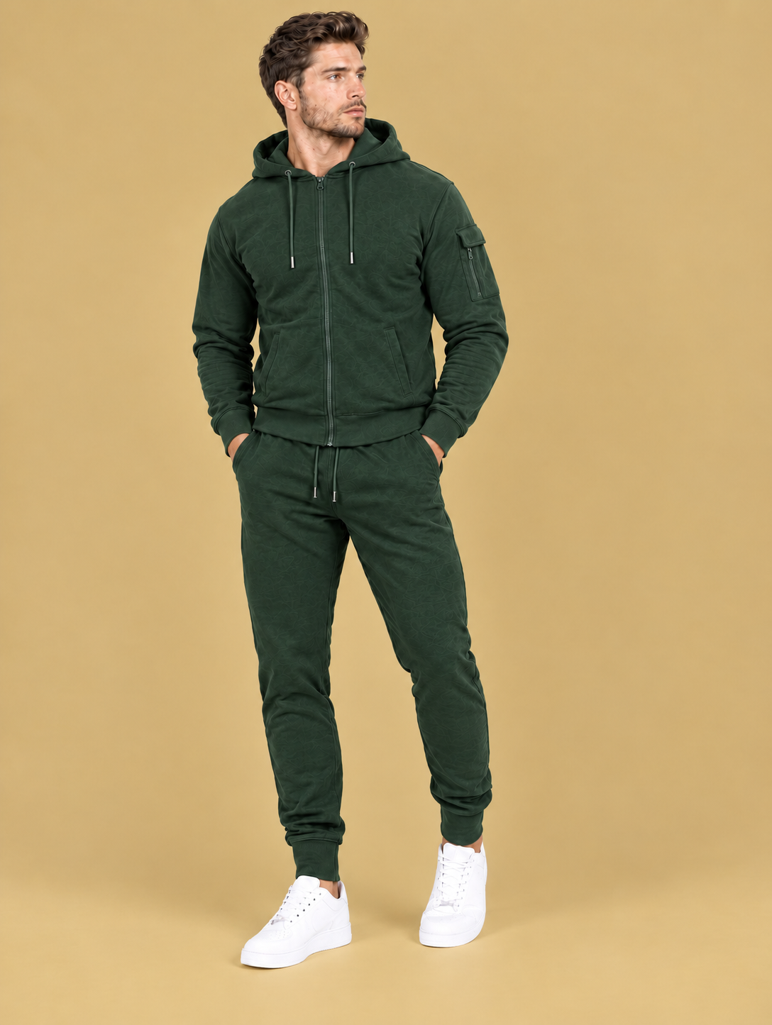 Men’s Full-Zip Hoodie & Cargo Jogger Tracksuit Slate Green