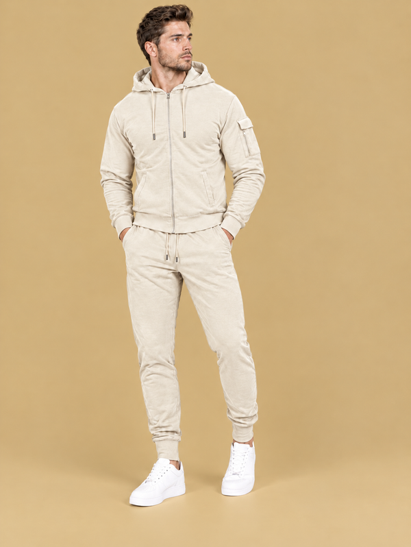 Men’s Full-Zip Hoodie & Cargo Jogger Tracksuit Skin Beige